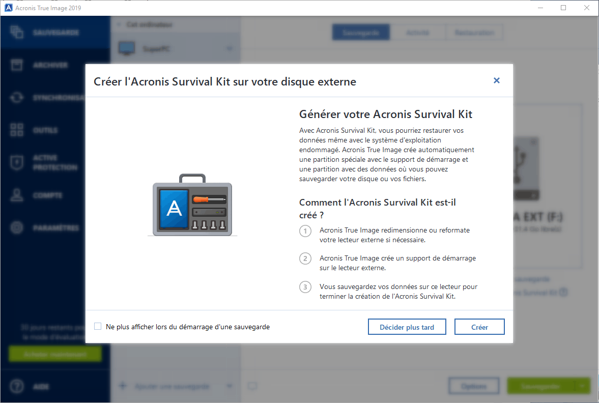 Acronis True Image 2019 Survival kit survie