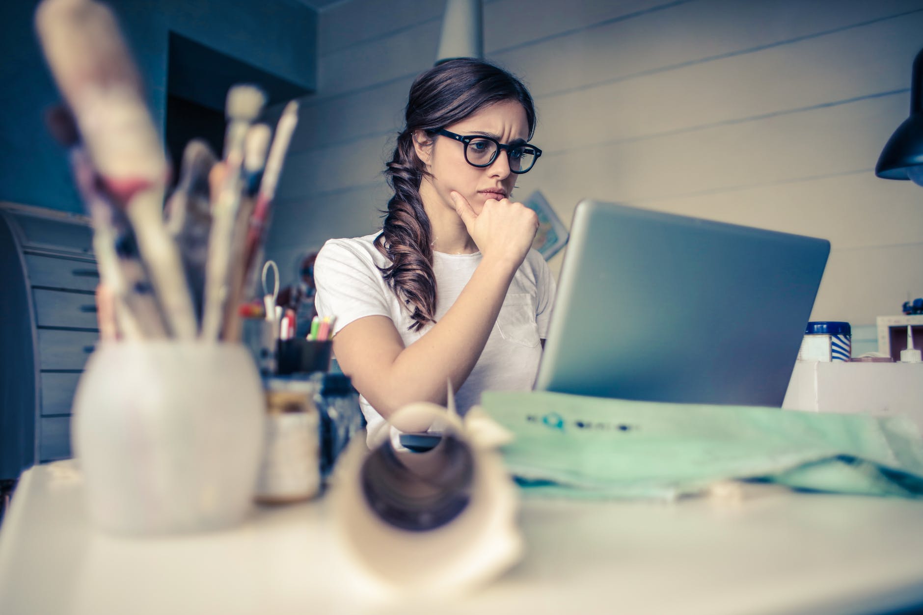 photo of a woman thinking